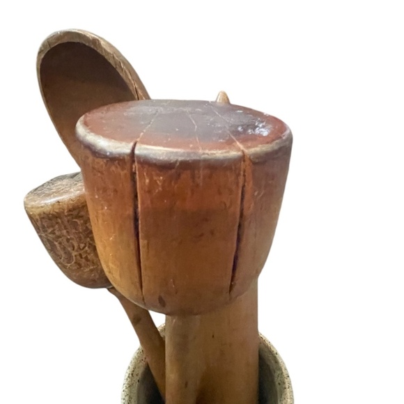 Vintage Kitchen Tall Primitive Farmhouse Decor Solid Wood Narrow Handle Utensils - Picture 12 of 14